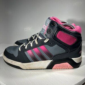 Adidas Neo Girls Fashion Sneakers Hightop Shoes Size 5 Black Gray Pink Youth Gym